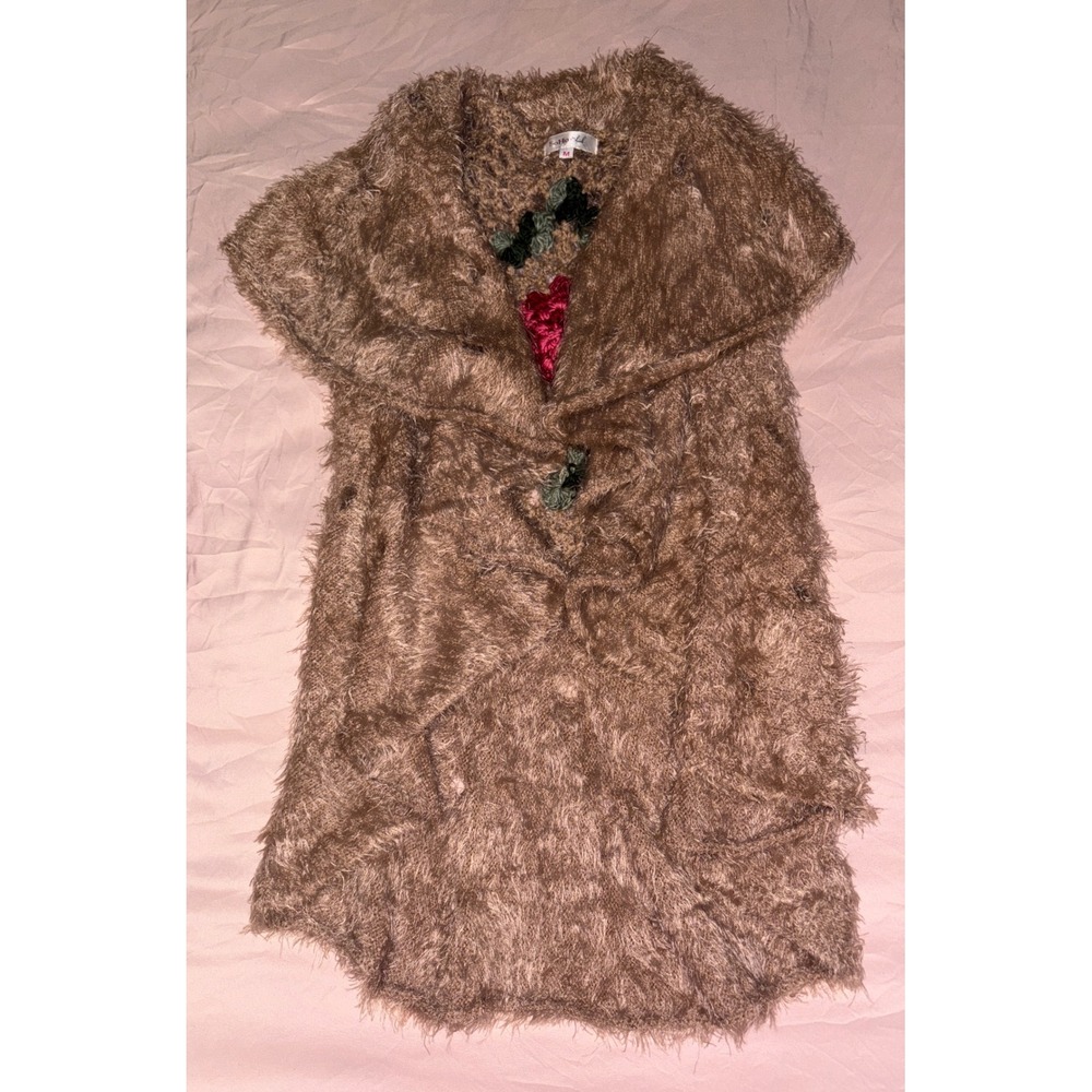 Soho Chick Soft‎ Brown Knit Sleeveless Open Front Boho Rose Cardigan Sweater M